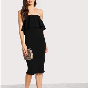 Black strapless flounce dress